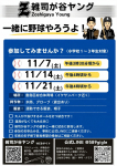 11月7日、14日、21日【3日間】下投げ試合開催！参加者募集！！